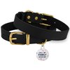 BRONZEDOG Leather Dog Collar with QR ID Tag Basic Pet Collars for Small Mini Dogs Cats Puppies (9-11 Inch (Pack of 1), Black & Gold Buckle)