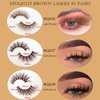 Brown Lashes Fluffy False Eyelashes LIght Brown Lash MUQIU37 Cat Eye Faux 3D Mink Lashes Wispy Long Fake Eyelashes Volume Cross Strips Eyelash Extension 10 Pairs (MQ606)