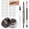 evpct Eyebrow Stamp Pencil Kit for Eyebrows, Makeup Brow Stamp Trio Kit with Waterproof Eyebrow Pencil, Eyeliner, Eyebrow Pomade, 10 Eyebrow Stencils and Dual-ended Eyebrow Brush, Kit-06# MEDIUM BROWN