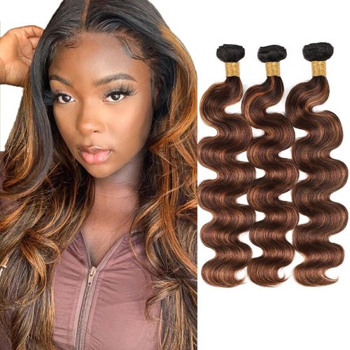 Dark Brown Bundles P4/30 Highlight Bundles Human Hair Body Wave Human Hair Bundles Brown 16 18 20 Inch Silky Soft Brazilian Remy Hair Extensions Wet And Wave Highlight Bundles Hair Weave