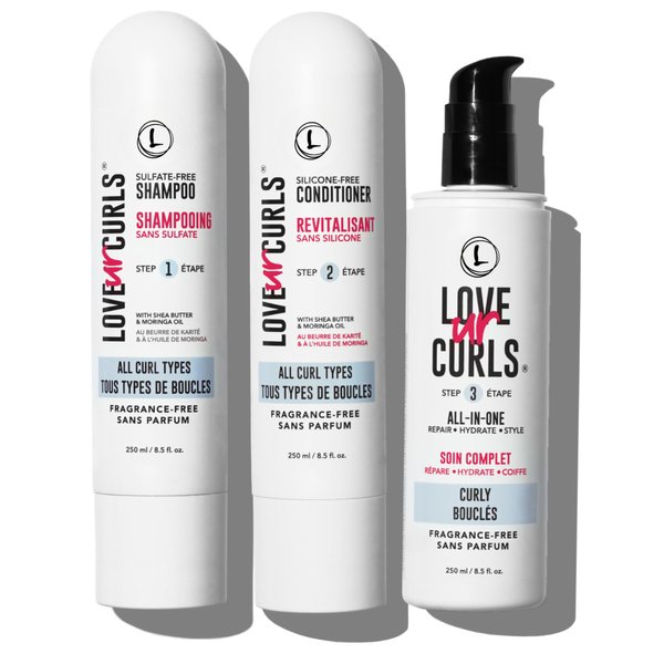 Love Ur Curls Fragrance Free Shampoo and Conditioner Set with All in One Curl Cream Styler for Curly Hair, 3 Step System to Repair, 200 mL