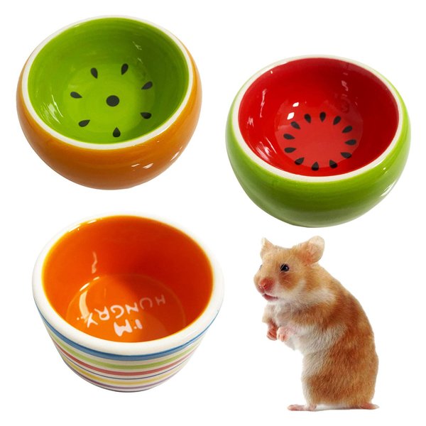 kathson Hamster Bowl Ceramic Small Animal Water Bowl Prevent Tipping Moving and Chewing Food Dish for Guinea Pig Gerbil Ferret Syrian Hamster Chinchilla Rat Hedgehog Bunny (3 Pcs)