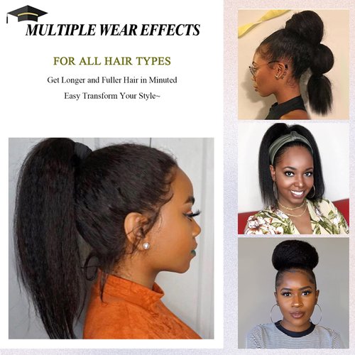 LEOSA Ponytail Extension 14 inch Drawstring Ponytails for Black Women Short Natural Black Yaki Straight Drawstring Ponytail Hair Extensions (14 Inch (Pack of 1), 1B#)