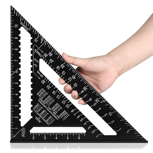 Beslands Aluminum 12-inch Rafter Square Carpenter Measuring Layout Tool Alloy Metal Triangle Ruler Protractor for Woodworking and Carpentry （Imperial）