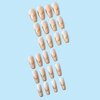 BABALAL Coffin Press on Nails Long French Tip Fake Nails Nude Glossy Glue on Nails 24Pcs Ballerina Golden Acrylic Nails with Design Stick on Nails