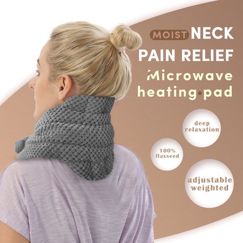 UNCN Neck Heating Pad with Washable Cover 29 * 6.6" for Neck Pain Relief and Shoulders Microwavable Wraps Heat Pack Moist Warmer Brace Hot Pillow Headache Cordless Portable(Grey)