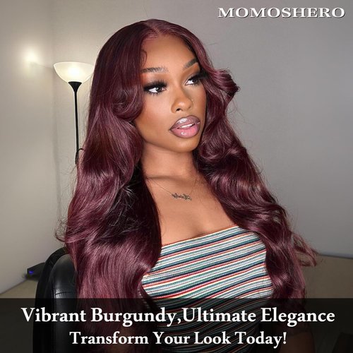 MOMOSHERO 99j Dark Burgundy Body Wave Human Hair 3 Bundles, 10A Sew In Wavy Weave Bundles Chic Dark Burgundy Color 100% Brazilian Virgin Remy Human Hair Soft Shiny #99j Red Wine Color 12 14 16 Inch
