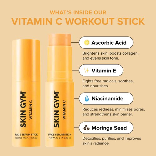 Skin Gym Vitamin C Face Serum Stick, Daily Moisturizing Stick for Face, Formulated with Ascorbic Acid and Niacinamide for Even Tone, Texture, and Radiant Skin