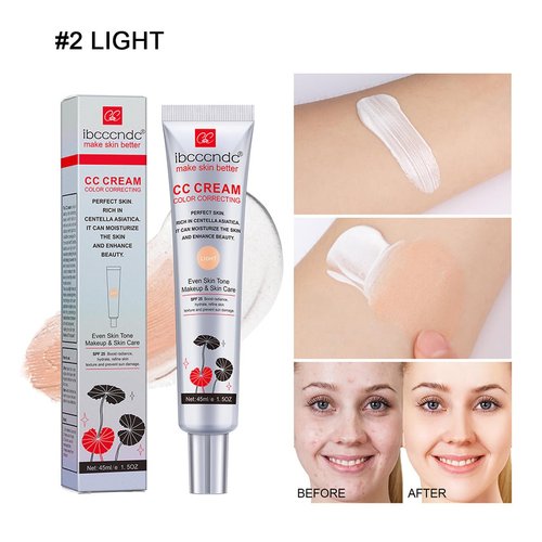 Color Correcting CC Cream with SPF 25,Full-Coverage Foundation,Hydrating Serum,Refine Skin Texture, Avoid Sun Damage (Light, 45 ml)