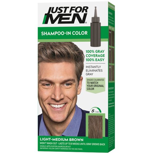 Just For Men Shampoo-In Color (Formerly Original Formula), Mens Hair Color with Keratin and Vitamin E for Stronger Hair - Light-Medium Brown, H-30, Pack of 1