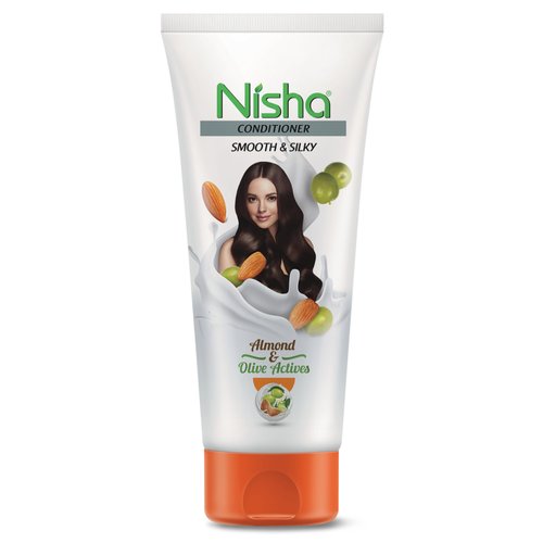 Nisha Hair Conditioner for Smooth and Silky Hair with Almond and Olive Actives for All Hair Types, Conditioners for Dry and Frizzy Hair (6.08 Fl Oz Tube, White)