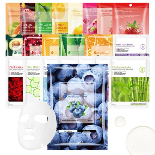 LZYLLS 22 Pack Sheet Face Mask Set,Moisturizing Long Lasting Facial Sheet Masks Combo,Hydrating Face Masks for All Skin Types