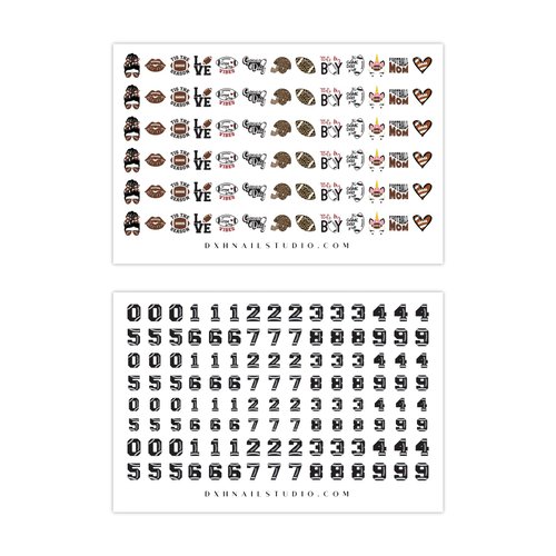 DXH NAIL CO 125PC Fun Football Nail Decals Leopard Print Girly Football Mom Nail Stickers Water Transfer Nail Art Jersey Numbers