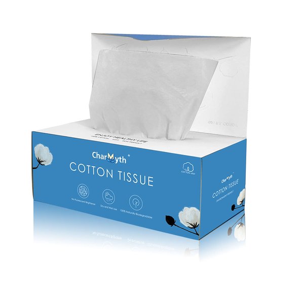 Charmyth Extra Thick Disposable Face Towel, Disposable Makeup Removing Wipes, 100% USA Cotton and 100% Organic & Cruelty Free, Lint-Free Cotton Tissues for Sensitive Skin 1 Count (Pack of 100)