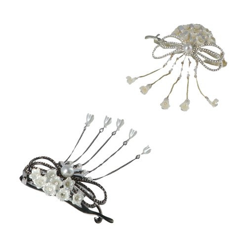 Leadigol Flower Tassel Hair Barrettes,Hair Grip Clip Chinese Style Bow Knot Rhinestone Women Ponytail Holder Elegant Alloy Hair Clip