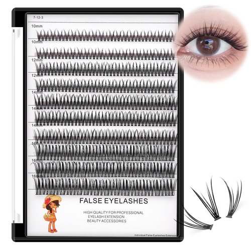 Bodermincer 400pcs D Curl Lash Clusters 8-10-12-14mm/10-12-14-16mm MIX Fish Tail Lash Cluster Premade Volume Lash Fans Volume Lashes Knotted (Black 8-10-12-14mm MIX)