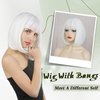 Angzon White Bob Wigs with Bangs Short Straight Bob Wigs For Women Shoulder Length Synthetic Bob Wigs For Halloween Daily Party Cosplay