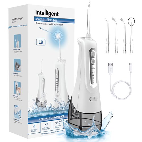 Water Dental Flosser, Water Flosser Cordless Teeth Pick, 4 Modes Portable Cordless Oral Irrigator, Waterproof Water Dental Picks for Teeth Cleaning, 6 Nozzles Water Flossing for Travel & Home (White)