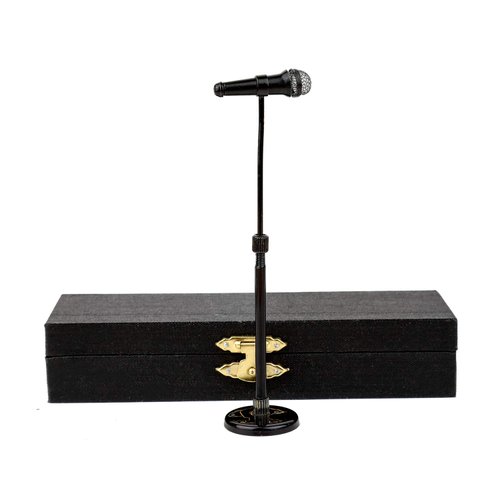 Miniature Microphone Mini Musical Instrument Replica Model for 1:12 Action Figures Dollhouse Accessories Display Home Decoration Ornament (Black, (Adjustable) 3.15"-5.12")