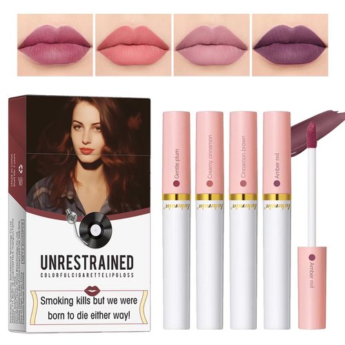 SHEEPFLY Smoke Tube Cigarette Lipstick，4 Color Lip Gloss Set, Long Lasting24 Hours Waterproof, Sweat Proof Lip Gloss, Matte Liquid Lip Makeup Cigarette Set (2#)