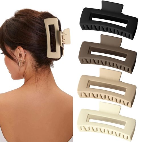 Nahalesy 5" XL Matte Claw Clips for Thick, Long Hair - 4PCS Strong Grip Jumbo Neutral Hair Clips