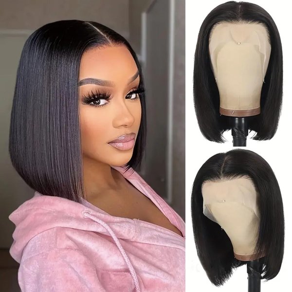 10 Inch Bob Wig Human Hair 13x4 HD Lace Front Wigs Human Hair Pre Plucked Short Bob Wig Lace Frontal Wigs for Black Women Human Hair Bob Wig 180% Density Straight Human Hair Wigs Natural Color