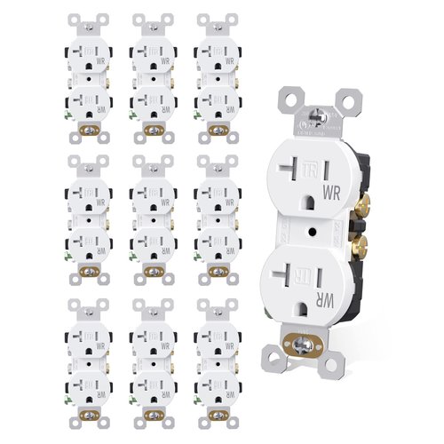 AIDA Duplex Receptacle Outlet, 20Amp 125V Wall Outlet, Residential, 3-Wire, Self-Grounding, UL Listed, Push & Side Wire, White (10 Pack)