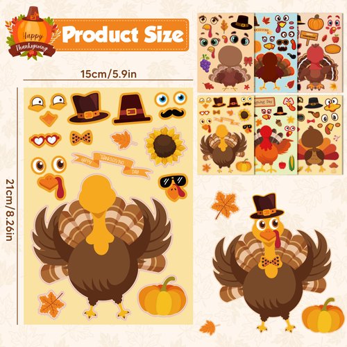 OHOME Thanksgiving Stickers - Thanksgiving Crafts for Kids - DIY Turkey Stickers,Kids Thanksgiving Games Gifts Activities Party Favors Supplies | Thanksgiving Decorations (24 Sheets)