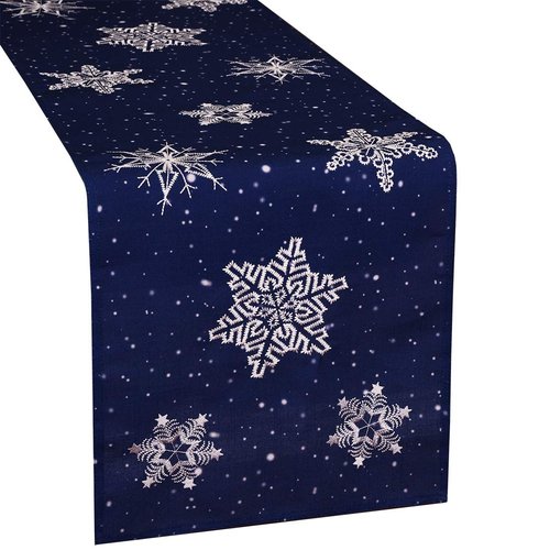Simhomsen Embroidered Snowflakes Table Runner for Christmas Holidays (Navy Blue, 14 × 89 Inches)
