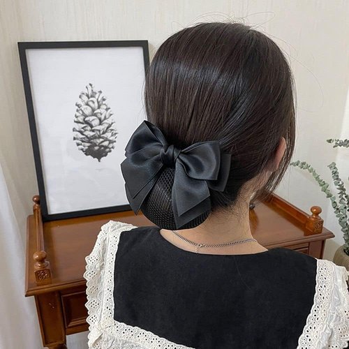 Wine Red Bow Decor Hair Snood Net - Women's Bowknot Barrette Elastic Mesh Hair Bun Cover and Hair Clip