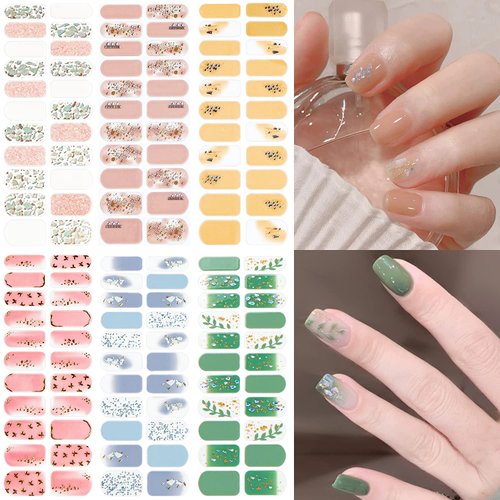 NAILDOKI Nail Stickers 6 Sheets x 22 Pieces Full Wraps Nail Polish Strips, Self-Adhesive Gel Nail Art Decals for Women Girls