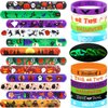 Seajan 48 Pcs Halloween Bracelets Set Party Favors 24 Luminous Silicone Bracelet Wristbands and 24 Halloween Slap Bracelets for Glow in the Dark Gifts Halloween Goodie Bag Stuffers Supplies