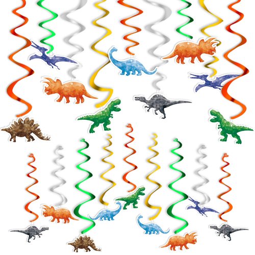 Watercolor Dinosaur Hanging Swirl - 24PCS Dinosaur Party Decorations for Boys Kids Dino Theme Birthday Party Supplies Jurassic World Hanging Spiral Garlands Ceiling Decor