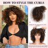 Hanne Fashion Curly Afro Wig with Bangs Short Kinky Curly Wig for Women Synthetic Ombre Brown Curly Wigs Shoulder Length Glueless Afro Wig (1B/30#)