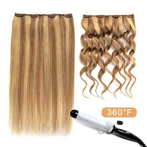 5 Pieces 12" Remy Clip in Ombre Hair Extensions Human Hair Light Blonde Mixed Golden Blond Highlights - Silky Straight Long Thick Real Hair Extensions for Women Fashion (12 inches, 16/22, 60grams)