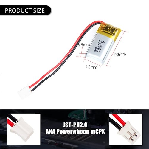 3.7V 70mAh 451220 Lipo Battery Rechargeable Lithium Polymer ion Battery Pack with JST Connector