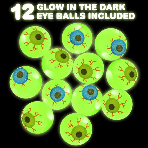 ArtCreativity Glow in the Dark Eye Bouncing Balls - Bulk Pack of 12 – 1.25 Inch High Bounce Bouncy Balls for Kids, Glowing Party Favors and Goodie Bag Fillers for Boys and Girls