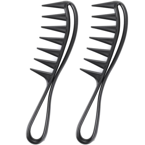 WLLHYF 2 Piece Wide Tooth Comb Curling Shark Combs Hair Styling Accessories Professional Salon Afro Coarse Comb Anti-Static Durable Hairdressing Tool for Men Women Styling Black