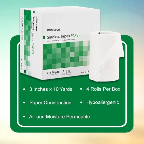 McKesson Surgical Tape, Non-Sterile, Paper, Air and Moisture Permeable, 3 in x 10 yds, 4 Count