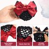 TXIN 3 Pieces Hair Snood Net Bun Cover Knit Hairnet Bow Bowknot Decor Barrette Hair Clip for Women Mesh Work Hairnets, Black & Navy Blue & Red