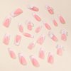 Press on Nails with Charms Medium Square French Tip Nails Cute Bow Fake Nails Glossy Full Cover Acrylic Nails Pearl Rose Flower False Nails Nude Pink Stick on Nails for Women Girls Nail Decor