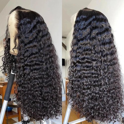 HANSAMU 26 Inch 13x4 Deep Wave Lace Front Human Hair Wigs Curly Wigs Human Hair Deep Wave Glueless Lace Frontal Wigs With Baby Hair Natural Hairline for Black Women HumanHair Wigs