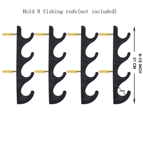 YYST Horizontal Fishing Rod Storage Rack Holder Wall Mount W Screws - No Fishing Rod- to Hold 8 Fishing Rods