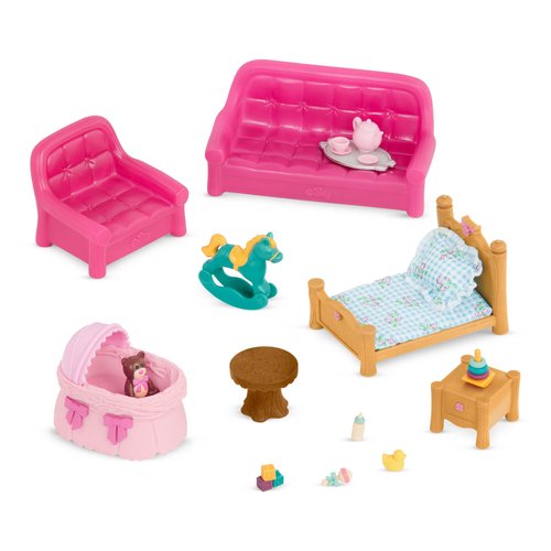Li’l Woodzeez – Miniature Furniture – Doll Furniture – Playhouse Accessories – Toy Furniture – 3 Years + – Living Room & Nursery Set