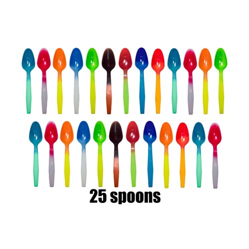 Color Changing Reusable Spoons, Pack of 25, Assorted Colors, reacts to cold food temperatures and changes color -yogurt, ice cream, gelato, cold drinks - PACKED IN USA (25 Assorted Colors)