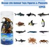 RECUR Sea Animal Toys for Kids 12pcs Ocean Animal Figures Mini Animal Toys Figures Under The Sea Party Favor for Boy Including Shark Octopus Crab Plastic Animal Figurines Bath Toys