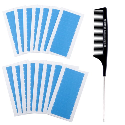 Yamolesuny Hair Extension Tape Tabs Double Sided Adhesive Replacement Extension Tape for Hair Extensions Strong Hold No-Residue 180 Pieces Tape in Extension Replacement Tape 4x0.8cm Blue