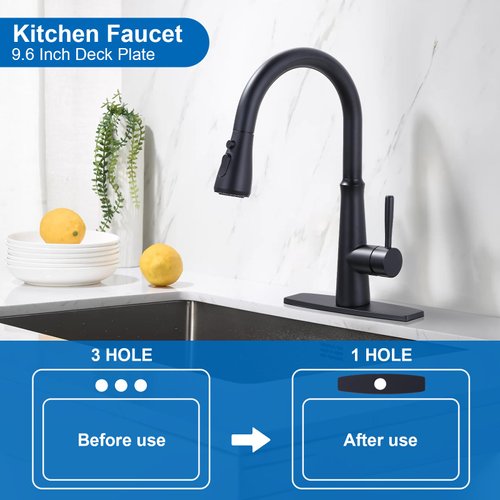 ARCORA 9.6 Inch Sink Hole Cover for 1 or 3 Hole Kitchen or Bathroom Faucet Deck Plate, Matte Black Faucet Hole Cover Escutcheon Stainless Steel