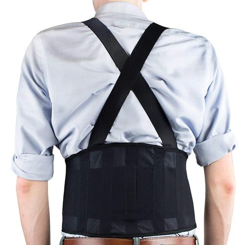 DMI Deluxe Industrial Lumbar Back Support with Suspenders, Black, Small
