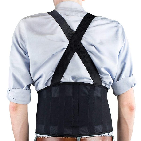 DMI Deluxe Industrial Lumbar Back Support with Suspenders, Black, Small